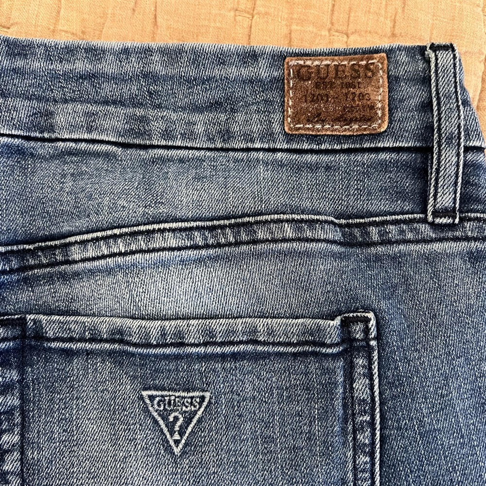 Guess Blue Skinny Jeans with Leather Patch